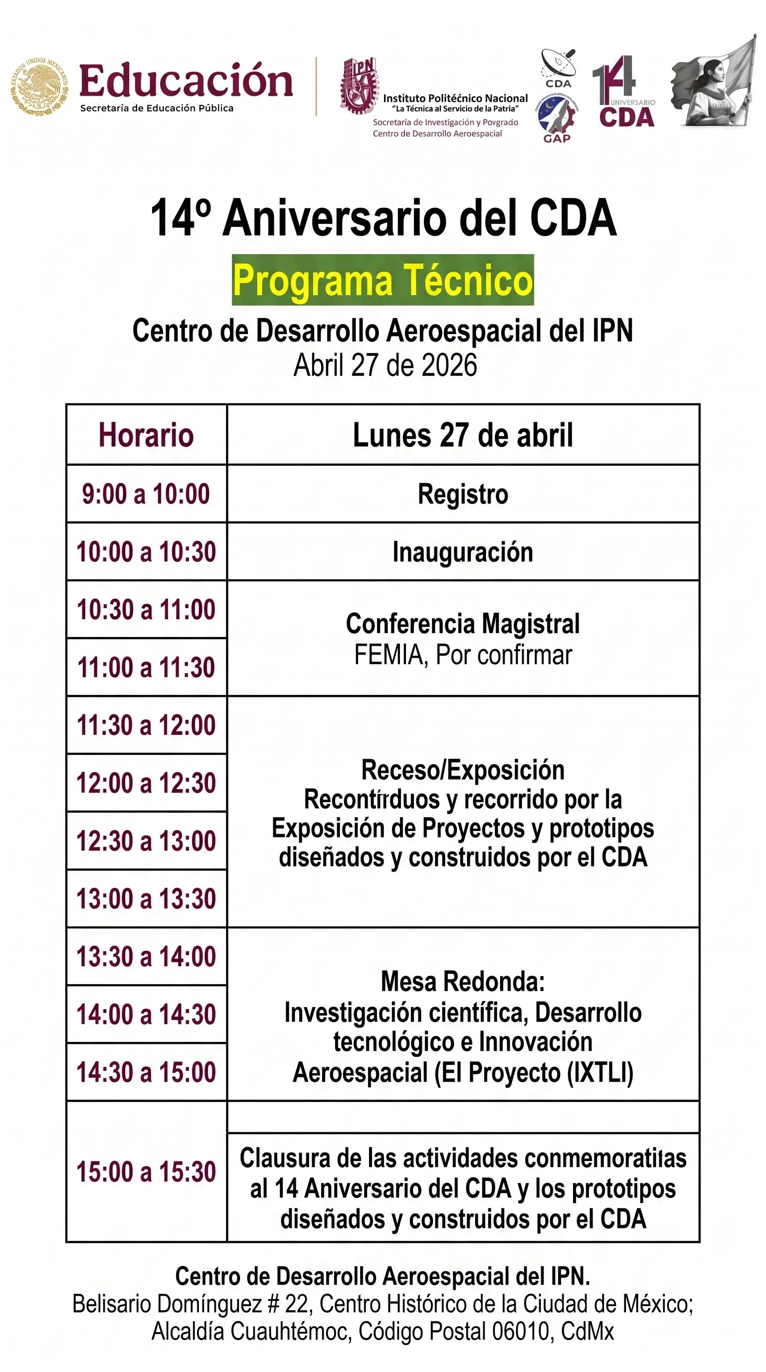 Conmemoración del Aniversario 14 del CDA